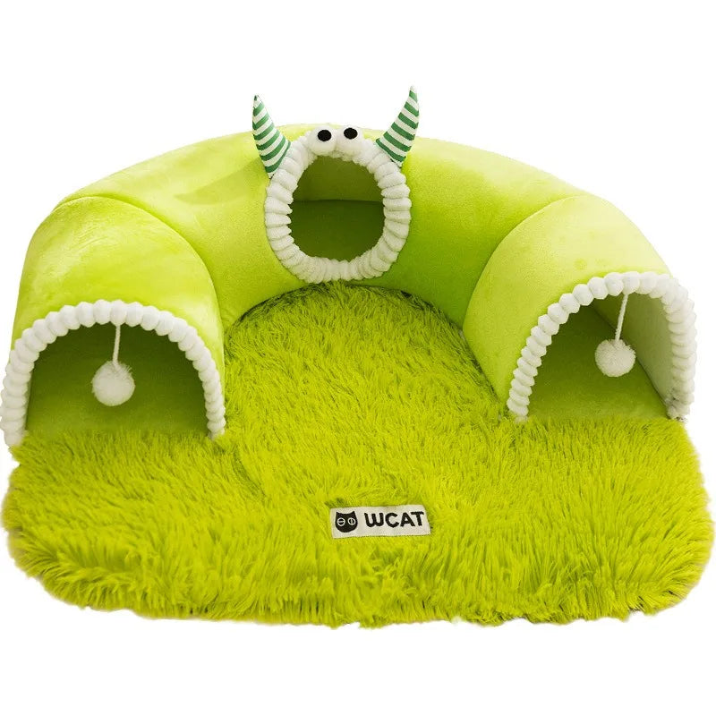 Warm Pet Playhouse 3 Caves Toy Balls - Plush Dog Cat Tunnel Bed - Interactive Puppy Kitten Play Mat for Small Pets Indoor