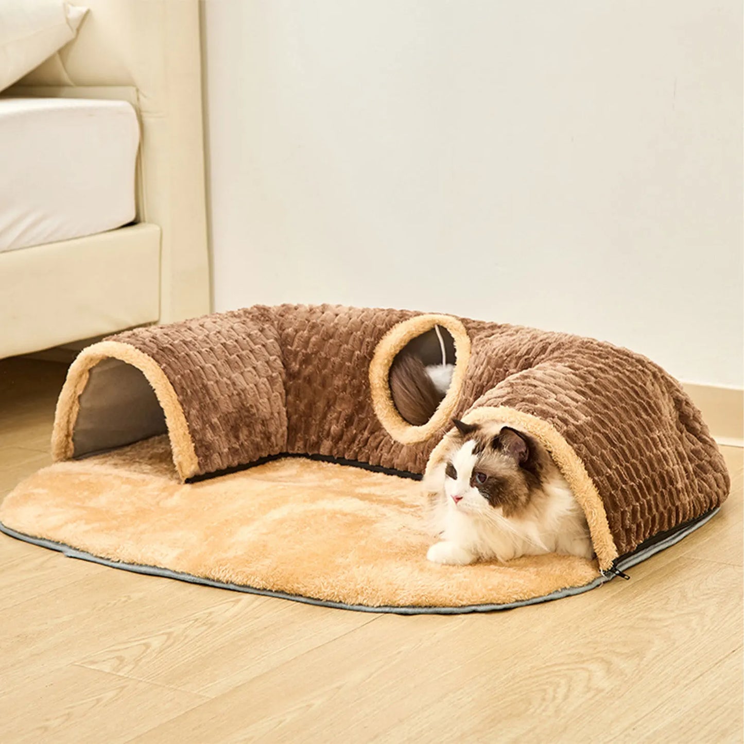 Cat Tunnel Rug Cat Activity Center Playing Ball Toys Cat Tunnel Bed Cat Carpet Tunnel for Outdoor Bunny Small Animals Kitten