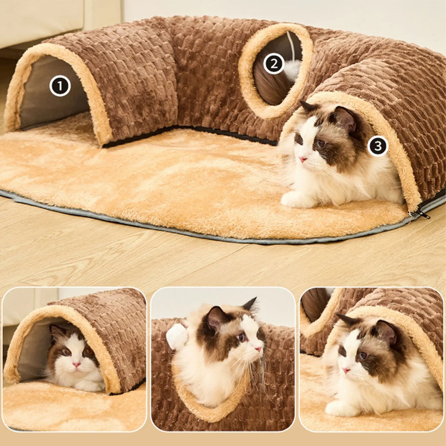 Cat Tunnel Rug Cat Activity Center Playing Ball Toys Cat Tunnel Bed Cat Carpet Tunnel for Outdoor Bunny Small Animals Kitten