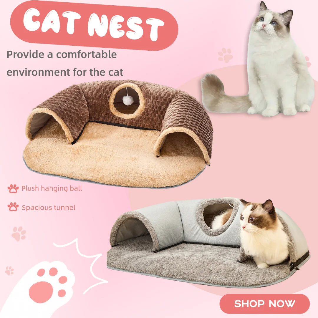 Cat Tunnel Rug Cat Activity Center Playing Ball Toys Cat Tunnel Bed Cat Carpet Tunnel for Outdoor Bunny Small Animals Kitten