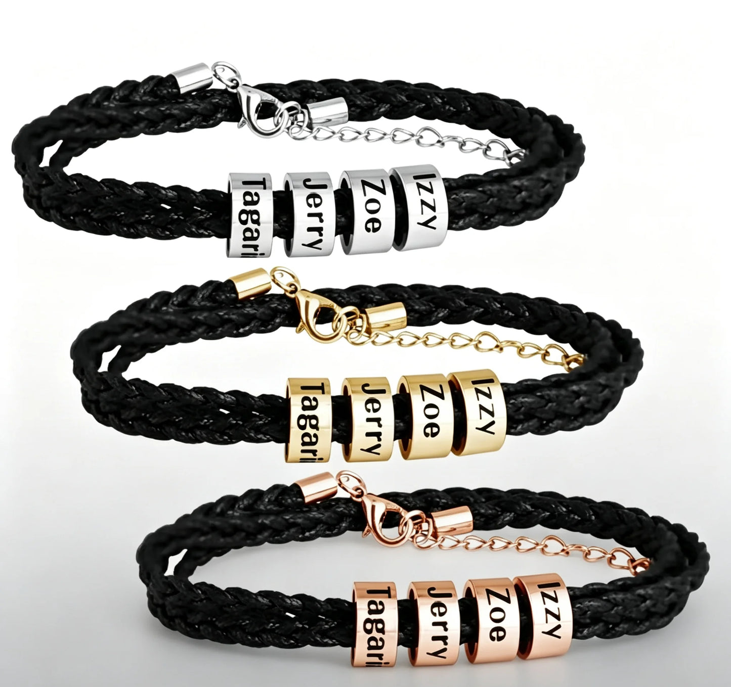 Personalized Name Beads Bracelet – Custom Men's Braided Bracelet Gift for Dad & Boyfriend