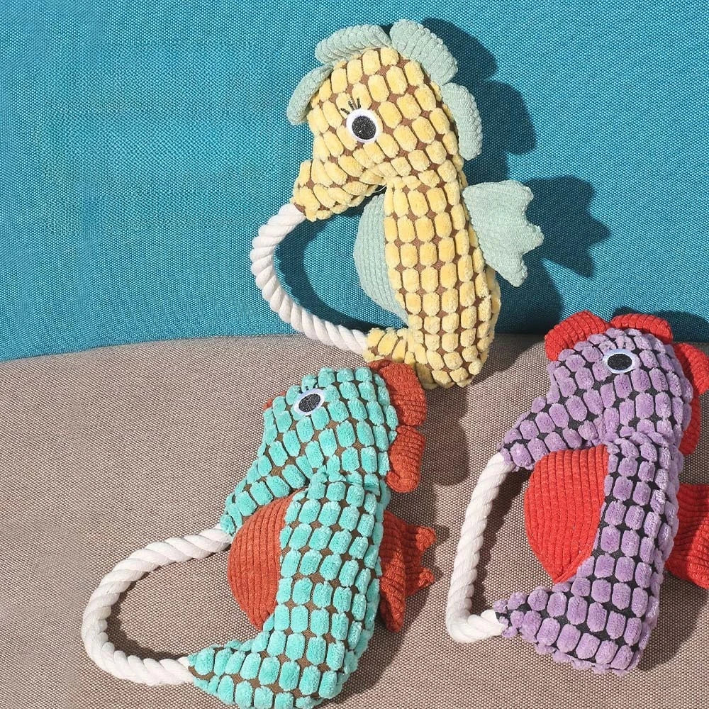 Seahorse Pet Dog Plush Toy Rope Dog Squeak Toys Bite Resistant Puppy Funny Pet Seahorse Toy Dog Accessories