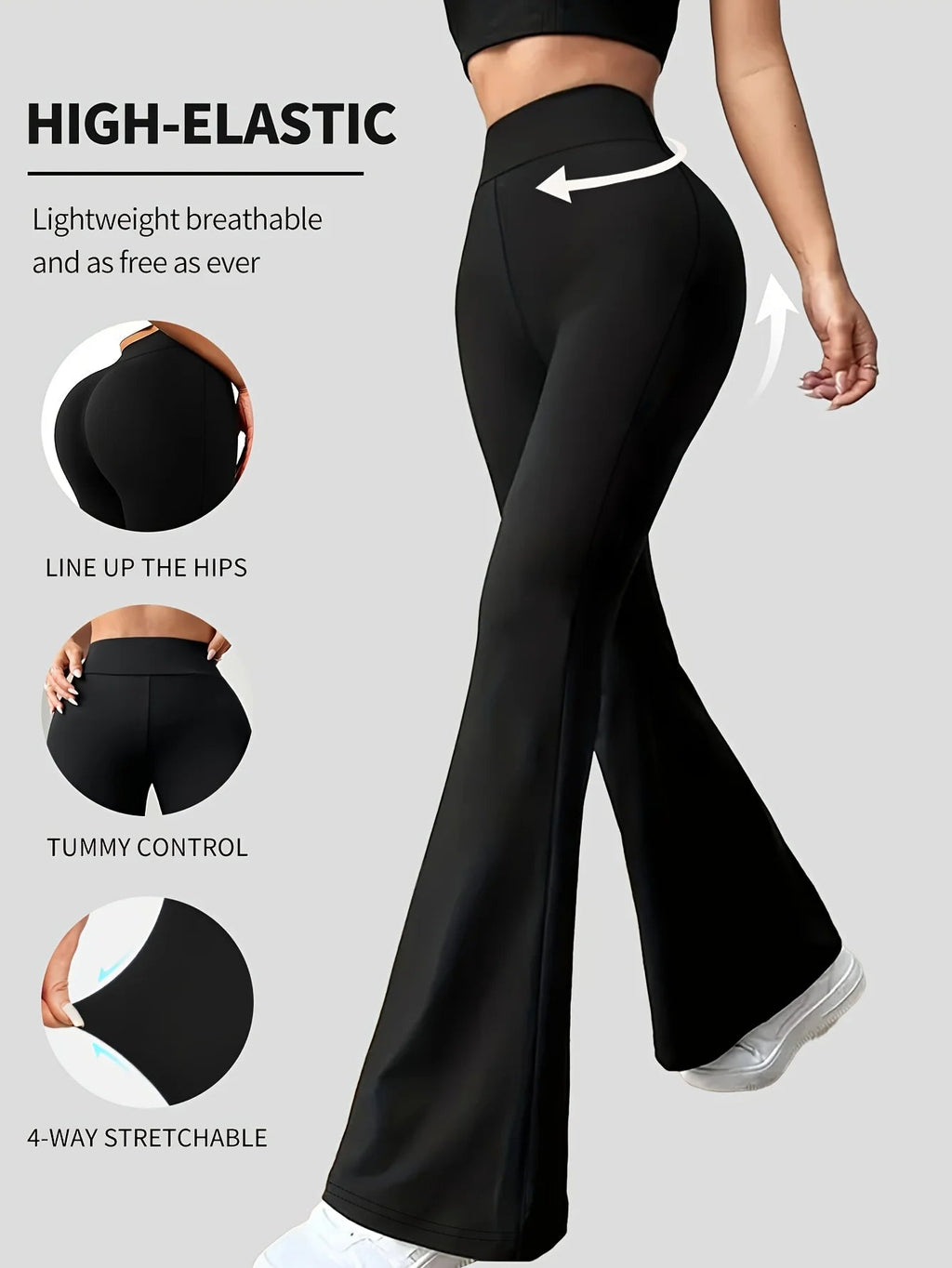 Womens High Waisted Tummy Control Flare Leggings Stretchy Ankle Length All Season Zippmart