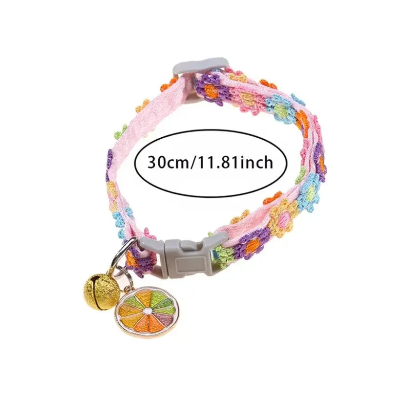 Adjustable Rainbow Flower Cat Collar with Bell Zippmart