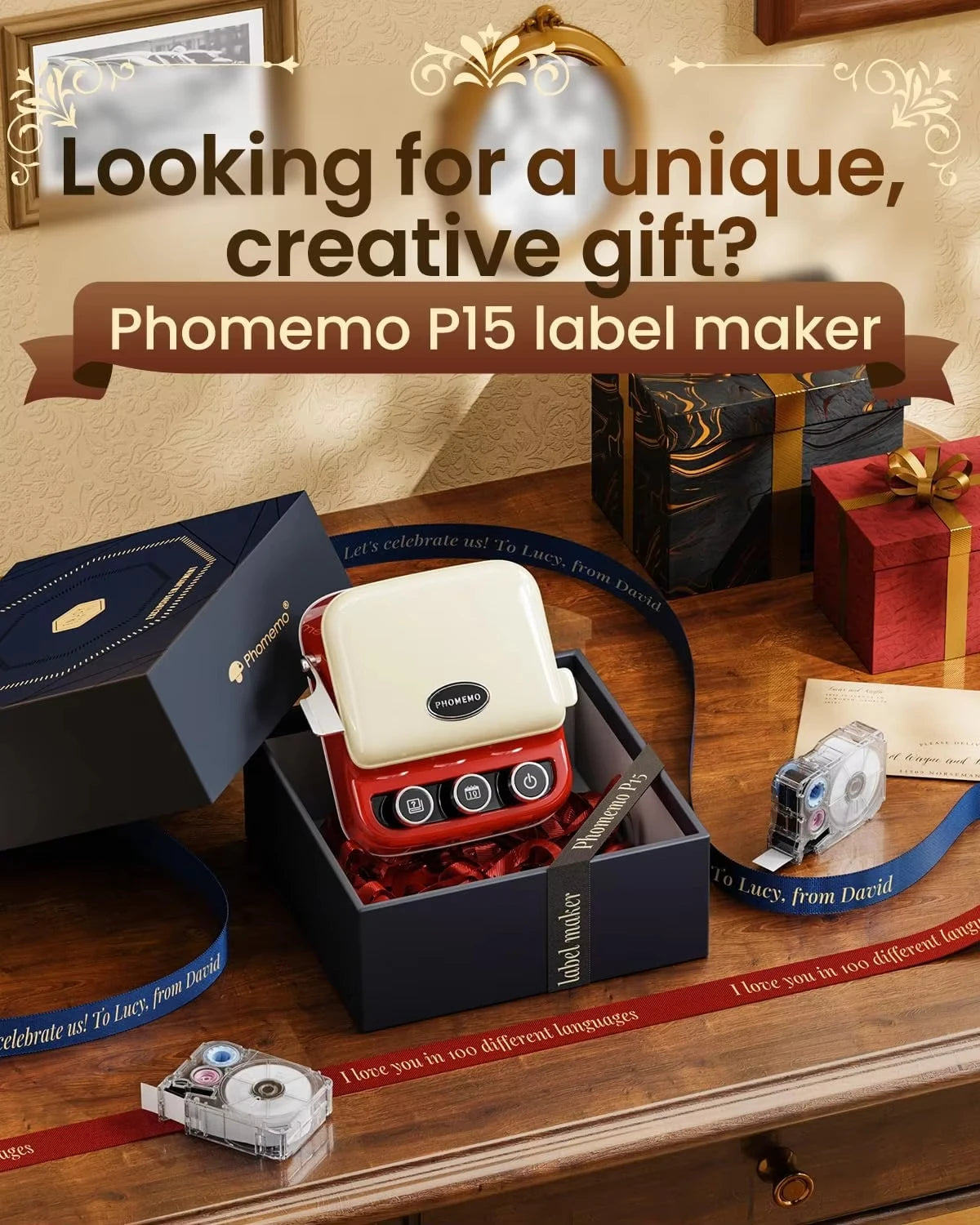 Phomemo P15 Bluetooth Label Printer – Portable Rechargeable Name Tag & Ribbon Printer