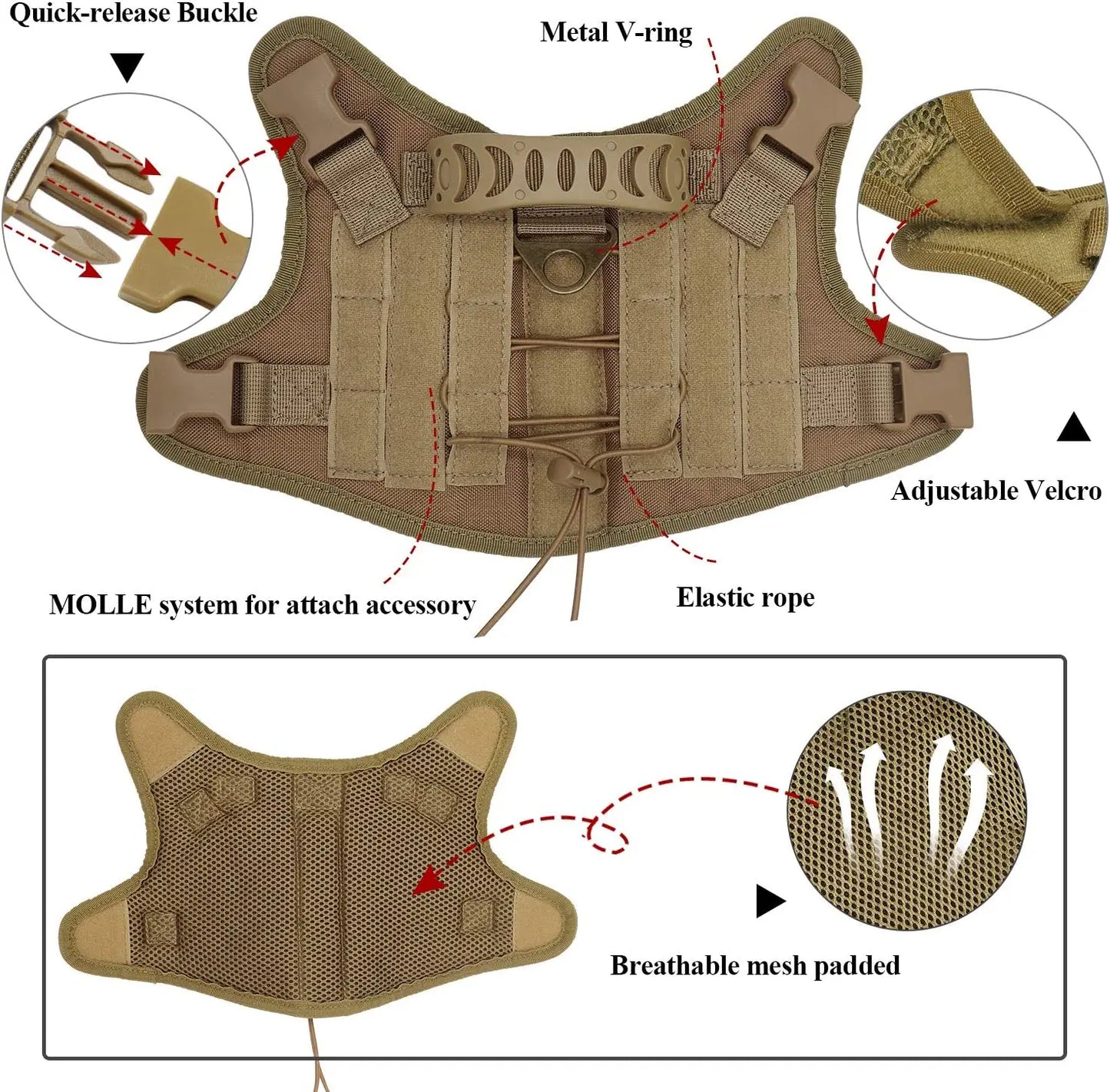 Cat Puppy Tactical Vest Training Harness Adjustable Military Outdoor Working Cat Harness  Dog Accessories for Small Dogs