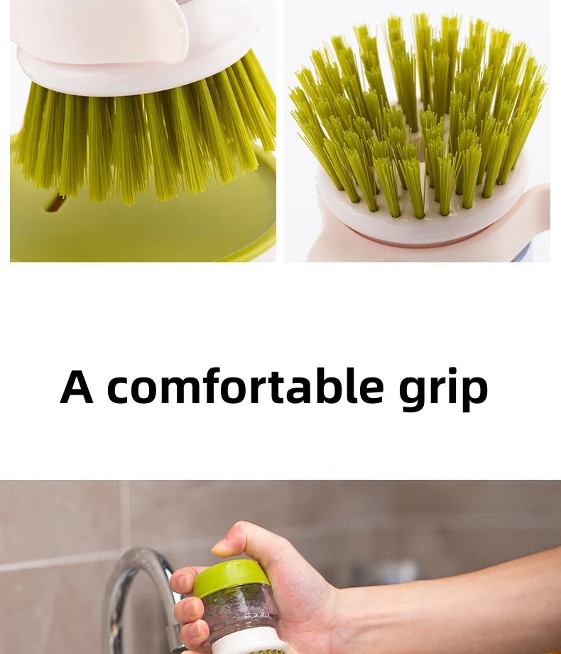 Soap Dispensing Dish Brush with Stand - Multi-Use Kitchen Scrub Palm Brush