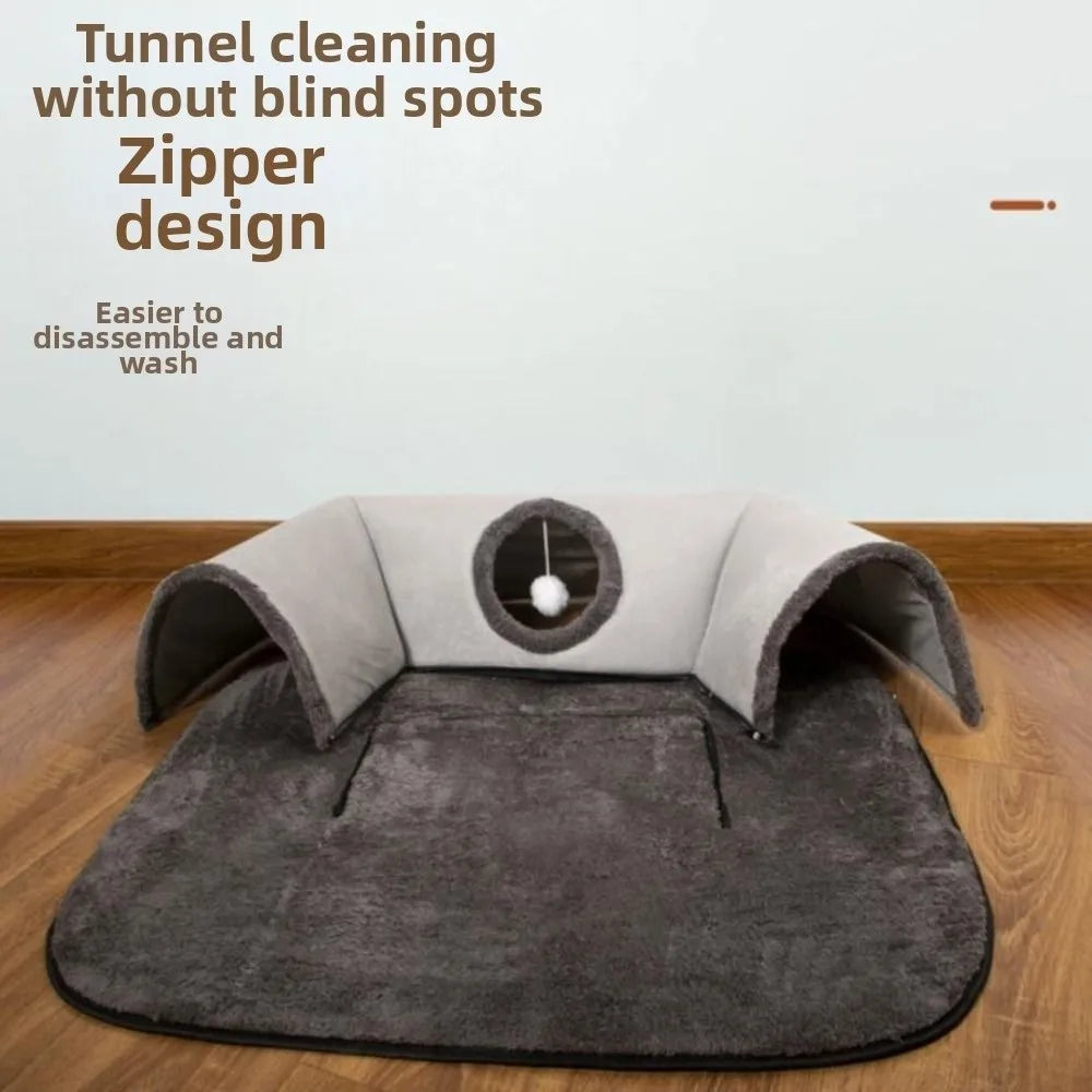 Warm Non-Slip Base Cat Tunnel Bed U-shaped Removable Washable Cat House Anti Dirty Cat Nest Pet Interactive