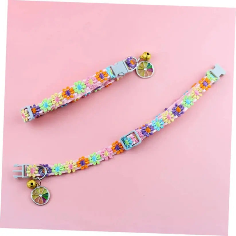 Adjustable Rainbow Flower Cat Collar with Bell Zippmart