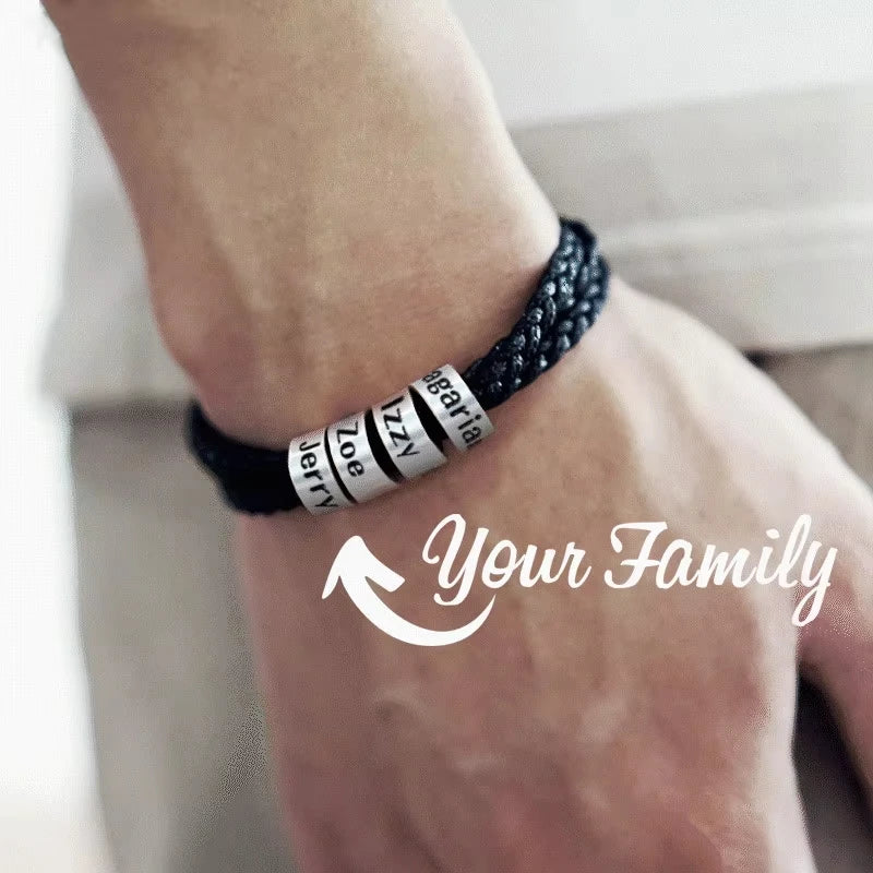 Personalized Name Beads Bracelet – Custom Men's Braided Bracelet Gift for Dad & Boyfriend