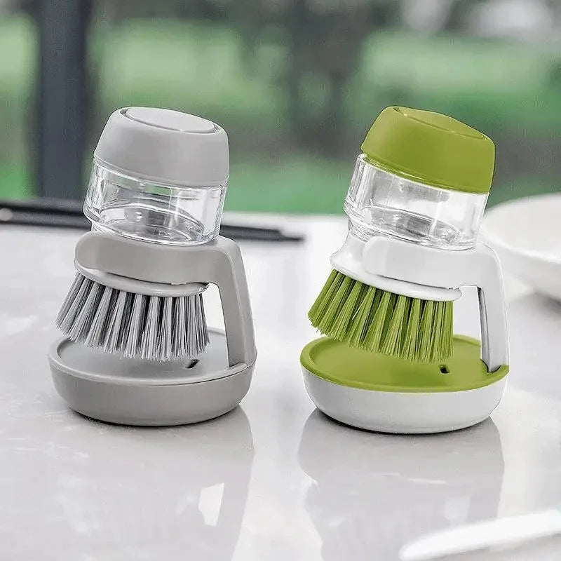 Soap Dispensing Dish Brush with Stand - Multi-Use Kitchen Scrub Palm Brush
