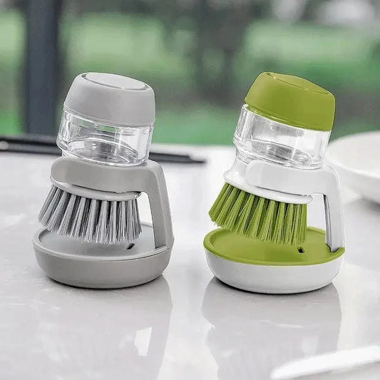 Soap Dispensing Dish Brush with Stand - Multi-Use Kitchen Scrub Palm Brush