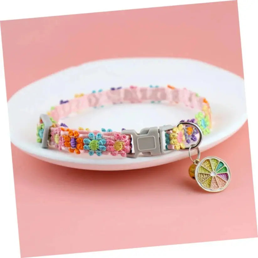 Adjustable Rainbow Flower Cat Collar with Bell Zippmart