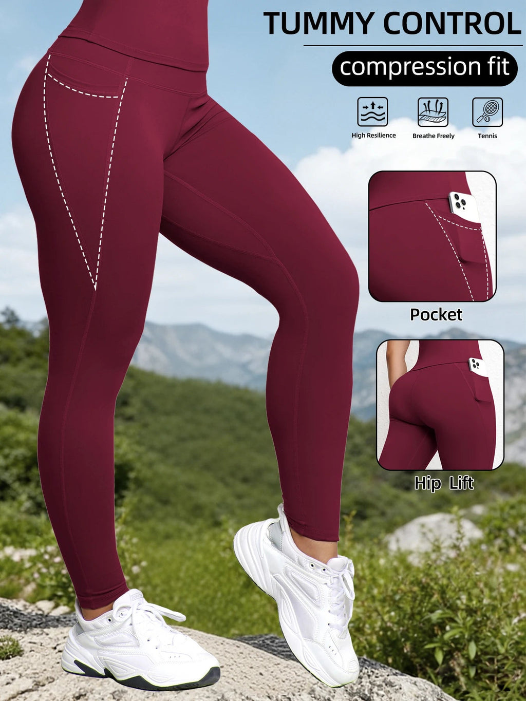 Women's High Waist Leggings With Pockets Stretch Yoga Pants Tights Push Up Fitness Running Sportswear Solid Color Pants Zippmart