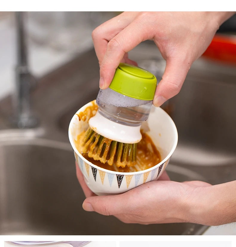 Soap Dispensing Dish Brush with Stand - Multi-Use Kitchen Scrub Palm Brush