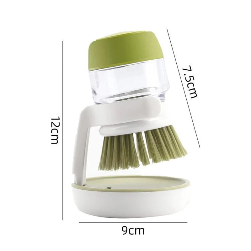 Soap Dispensing Dish Brush with Stand - Multi-Use Kitchen Scrub Palm Brush
