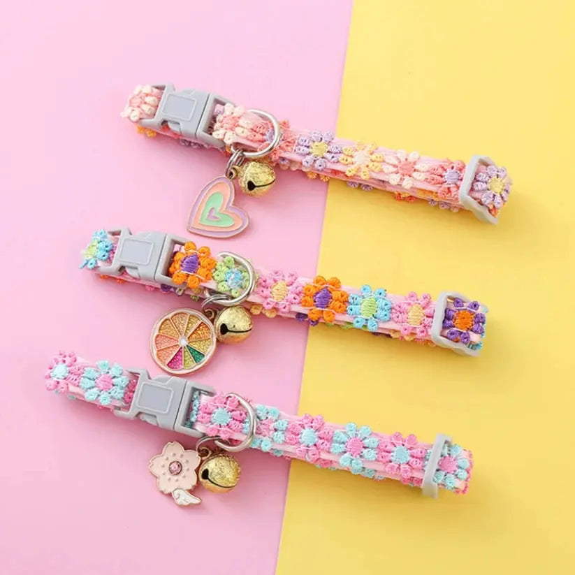 Adjustable Rainbow Flower Cat Collar with Bell Zippmart