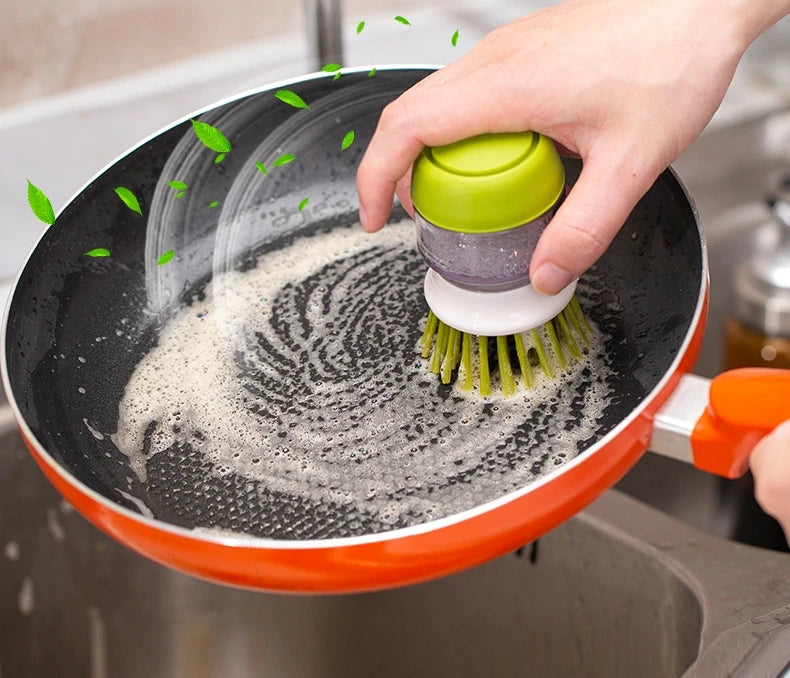 Soap Dispensing Dish Brush with Stand - Multi-Use Kitchen Scrub Palm Brush