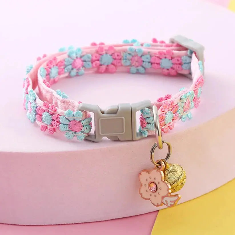Adjustable Rainbow Flower Cat Collar with Bell Zippmart