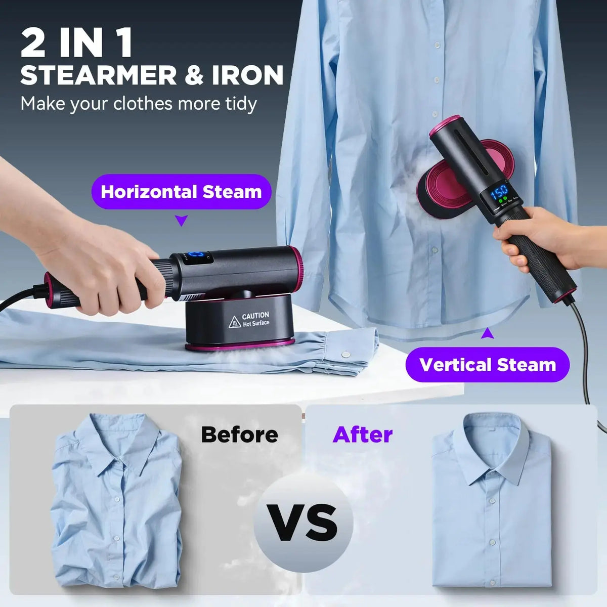 2-in-1 Travel Clothes Steamer & Iron Zippmart