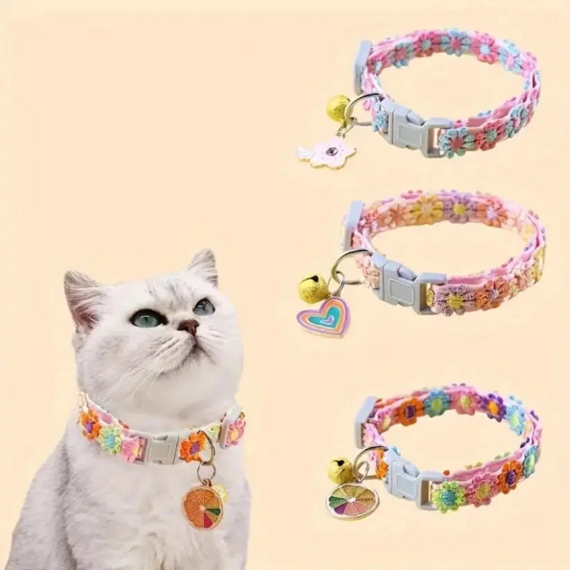 Adjustable Rainbow Flower Cat Collar with Bell Zippmart