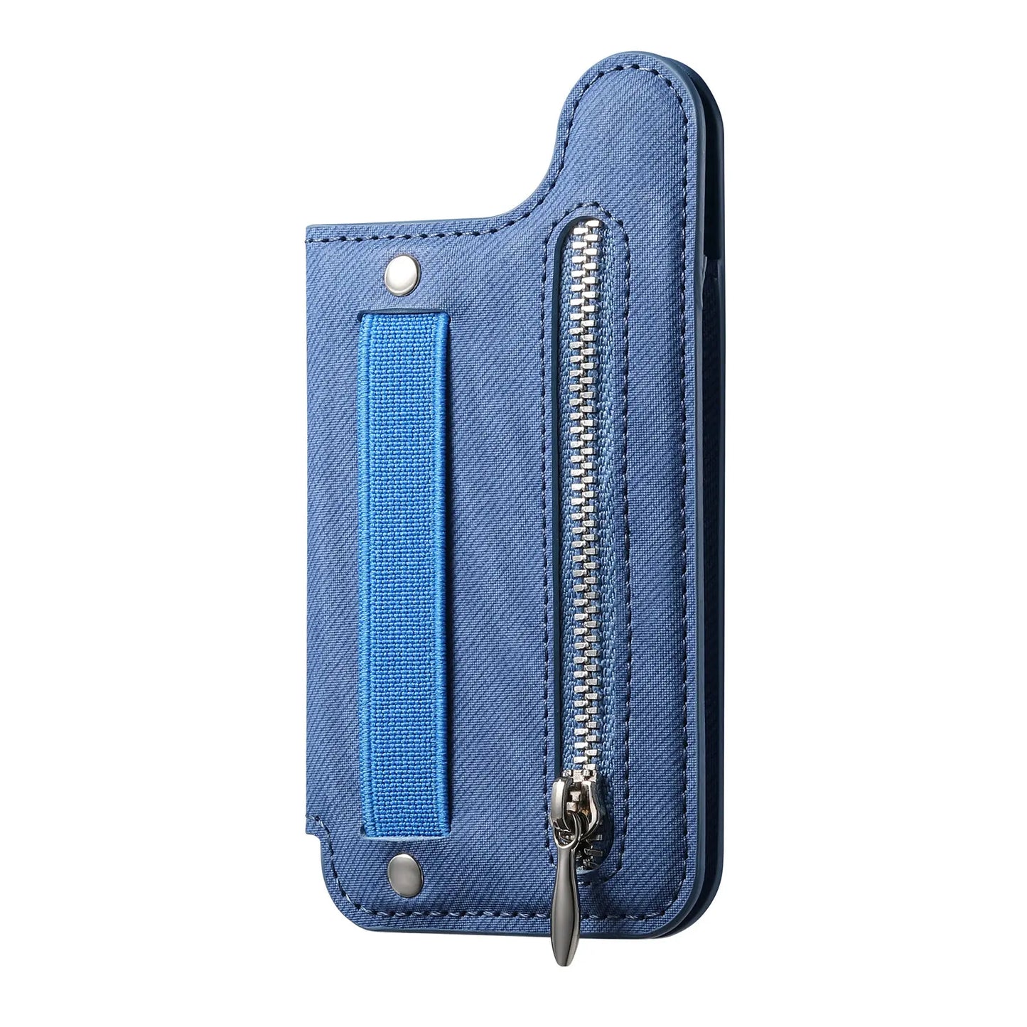 Flip Card Bag Phone Case – Zipper Wallet with Wrist Strap, Card Slots & Desk Stand