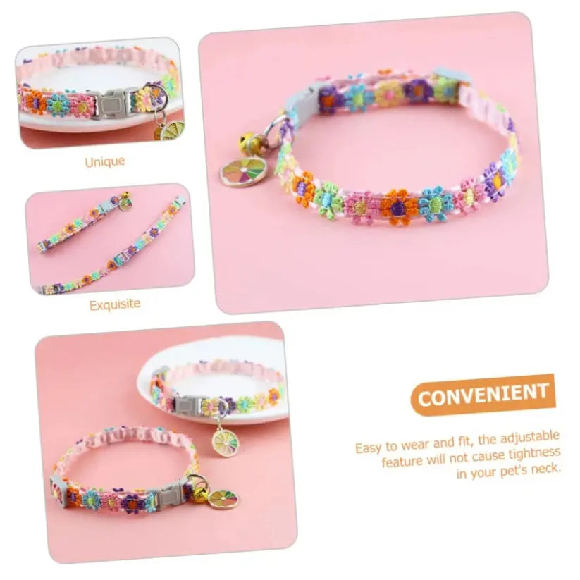 Adjustable Rainbow Flower Cat Collar with Bell Zippmart