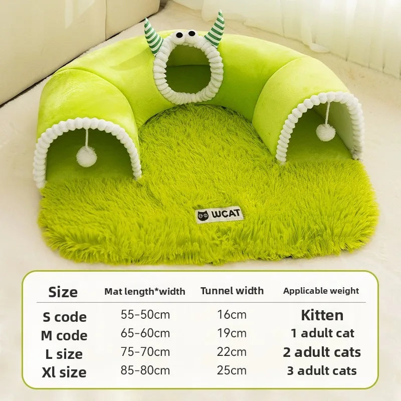 Warm Pet Playhouse 3 Caves Toy Balls - Plush Dog Cat Tunnel Bed - Interactive Puppy Kitten Play Mat for Small Pets Indoor