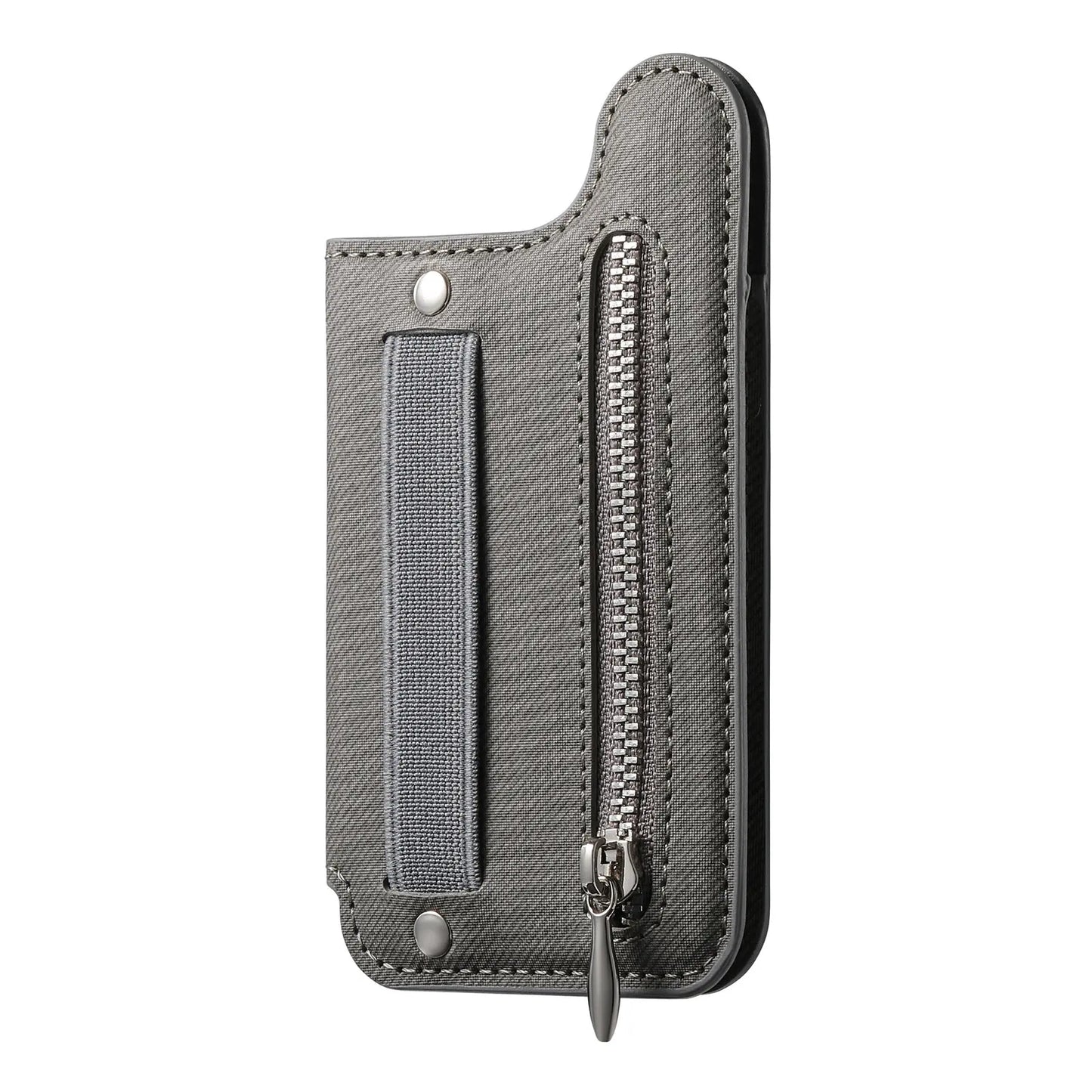 Flip Card Bag Phone Case – Zipper Wallet with Wrist Strap, Card Slots & Desk Stand