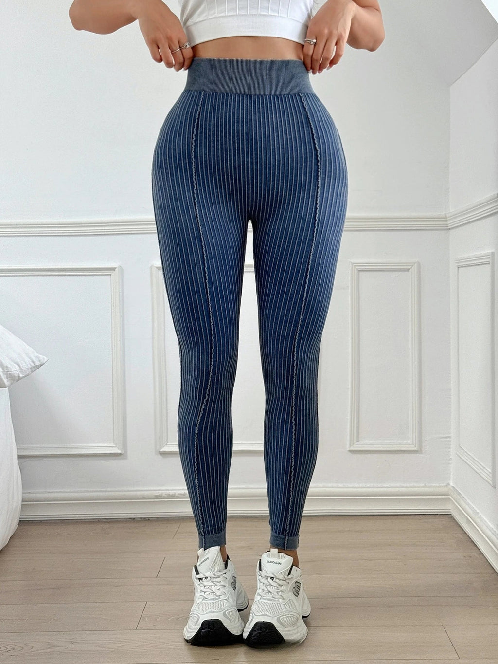 Womens Ribbed V Back Yoga Leggings High Waist Butt Lifting Stretch Pants Zippmart