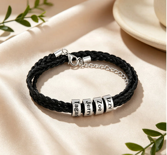 Personalized Name Beads Bracelet – Custom Men's Braided Bracelet Gift for Dad & Boyfriend
