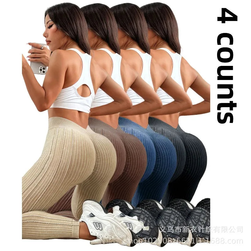 Womens Ribbed V Back Yoga Leggings High Waist Butt Lifting Stretch Pants Zippmart