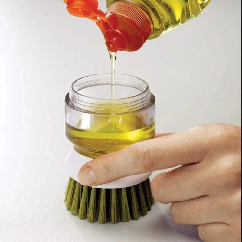Soap Dispensing Dish Brush with Stand - Multi-Use Kitchen Scrub Palm Brush