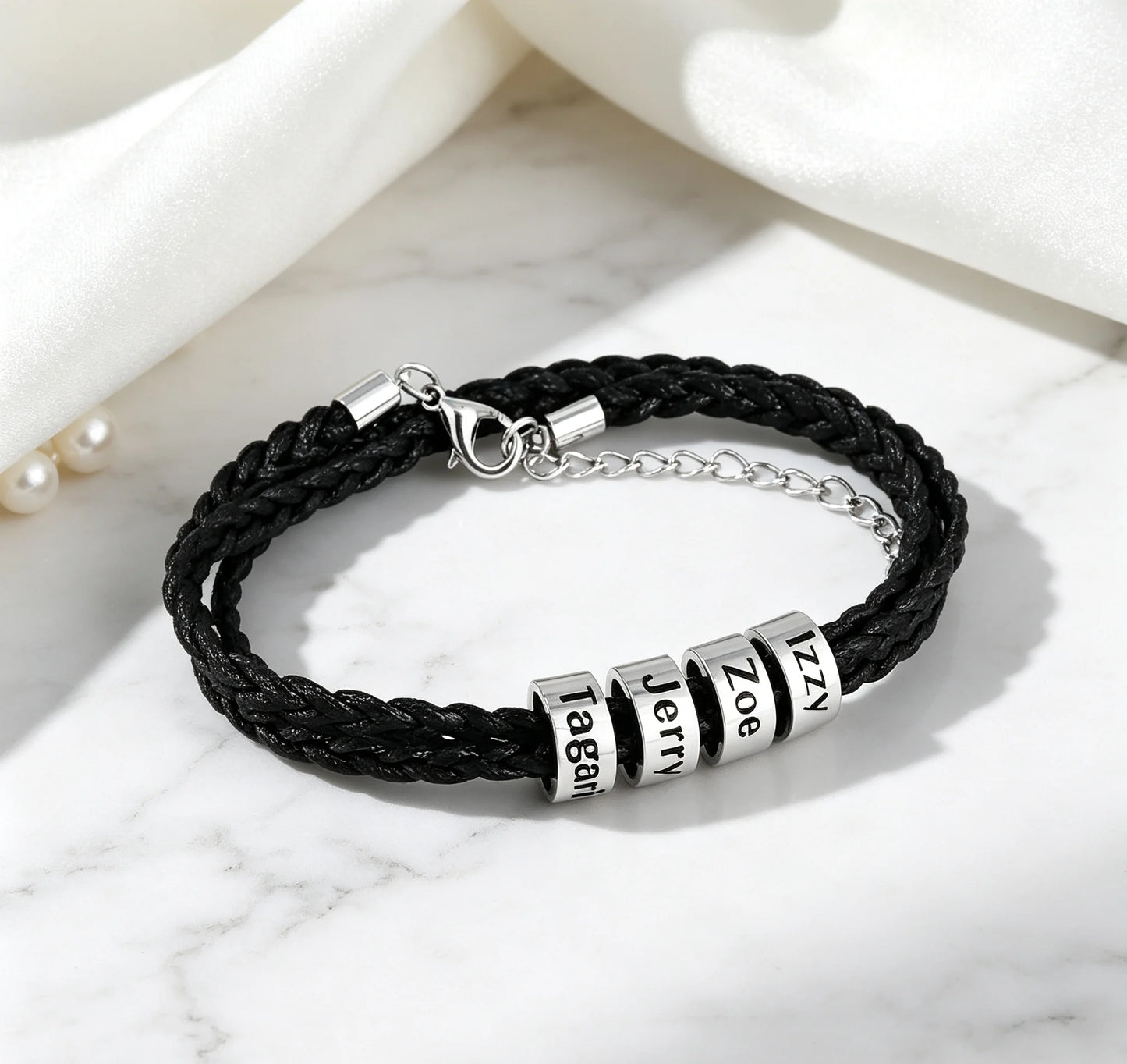 Personalized Name Beads Bracelet – Custom Men's Braided Bracelet Gift for Dad & Boyfriend