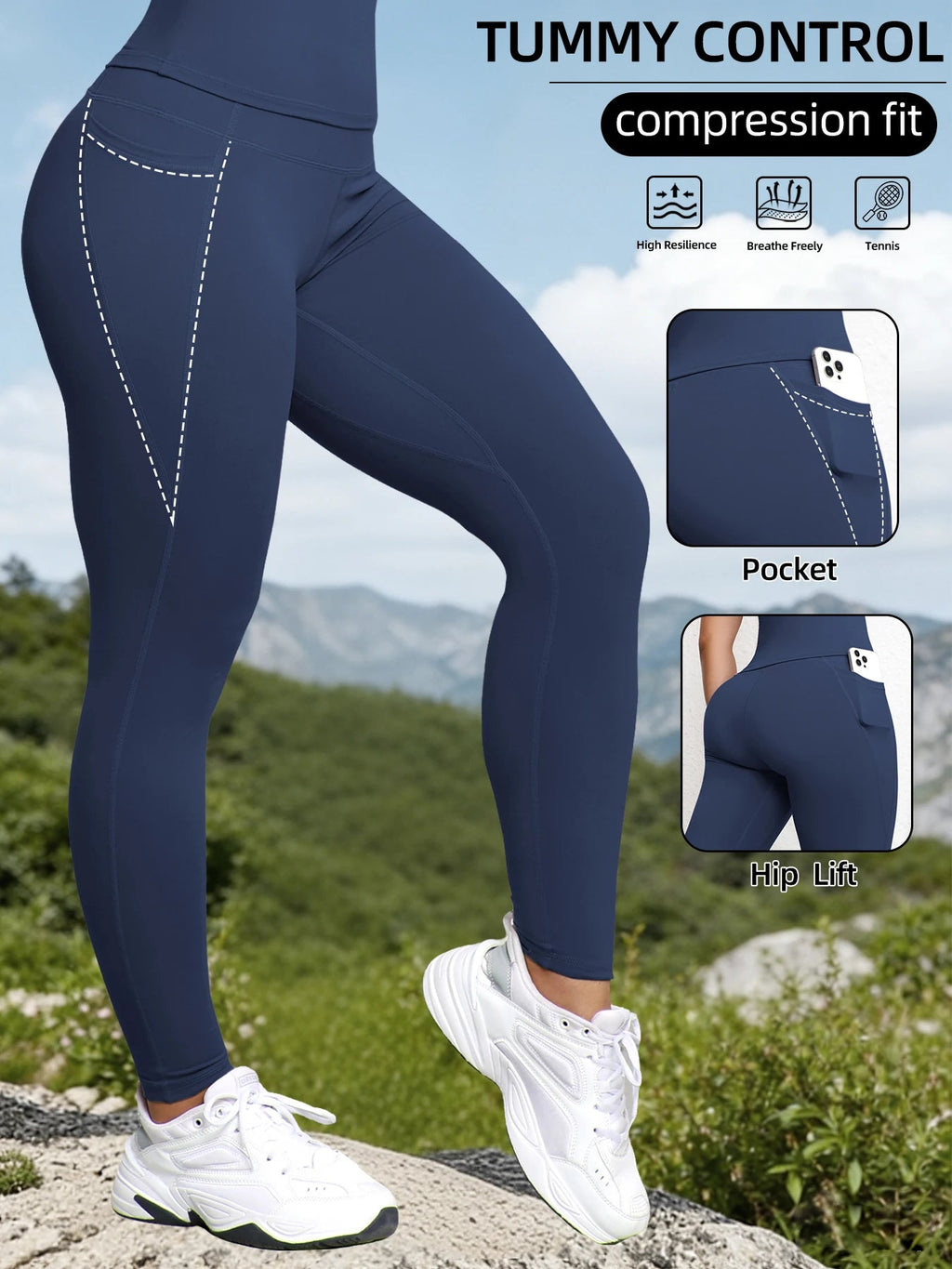 Women's High Waist Leggings With Pockets Stretch Yoga Pants Tights Push Up Fitness Running Sportswear Solid Color Pants Zippmart