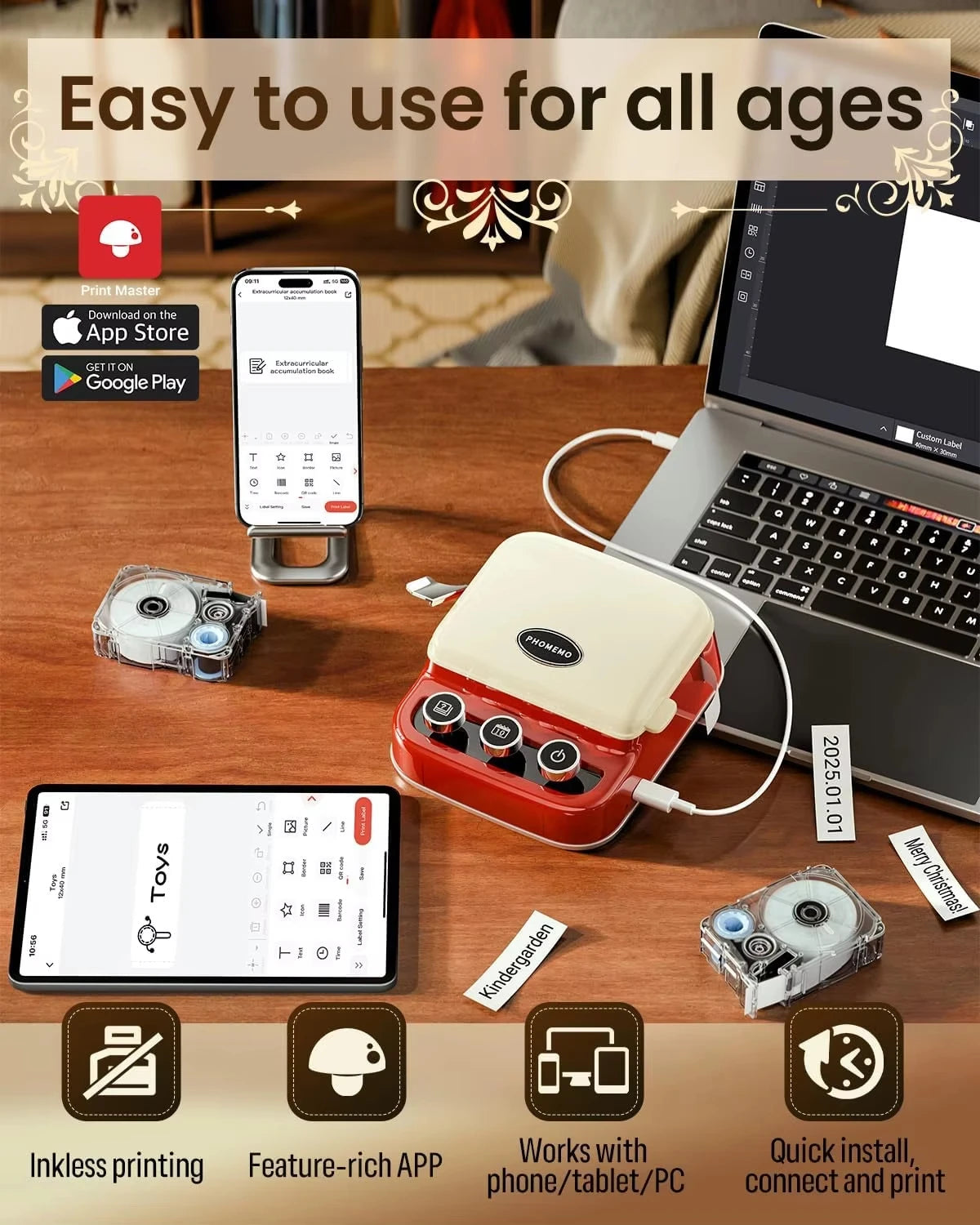 Phomemo P15 Bluetooth Label Printer – Portable Rechargeable Name Tag & Ribbon Printer