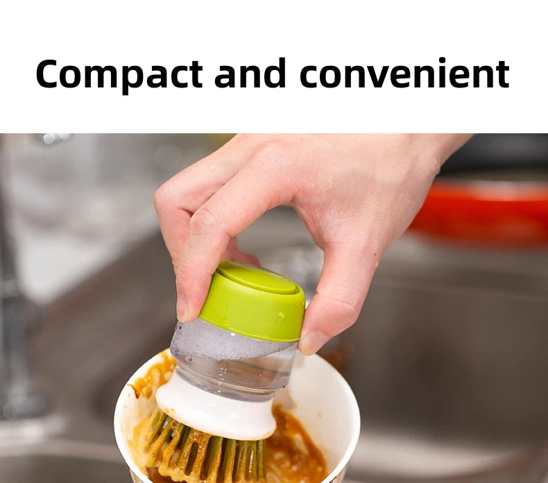 Soap Dispensing Dish Brush with Stand - Multi-Use Kitchen Scrub Palm Brush
