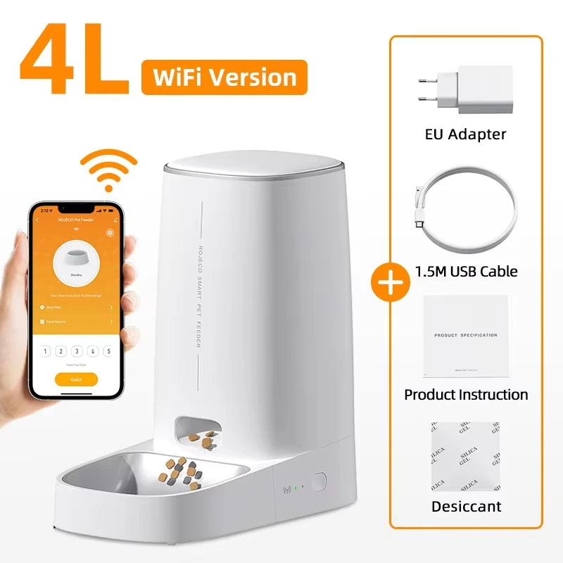 ROJECO Automatic Cat Feeder Pet Smart Cat Food Kibble Dispenser Remote Control Auto WiFi Double Feeder For Cats Dog Accessories