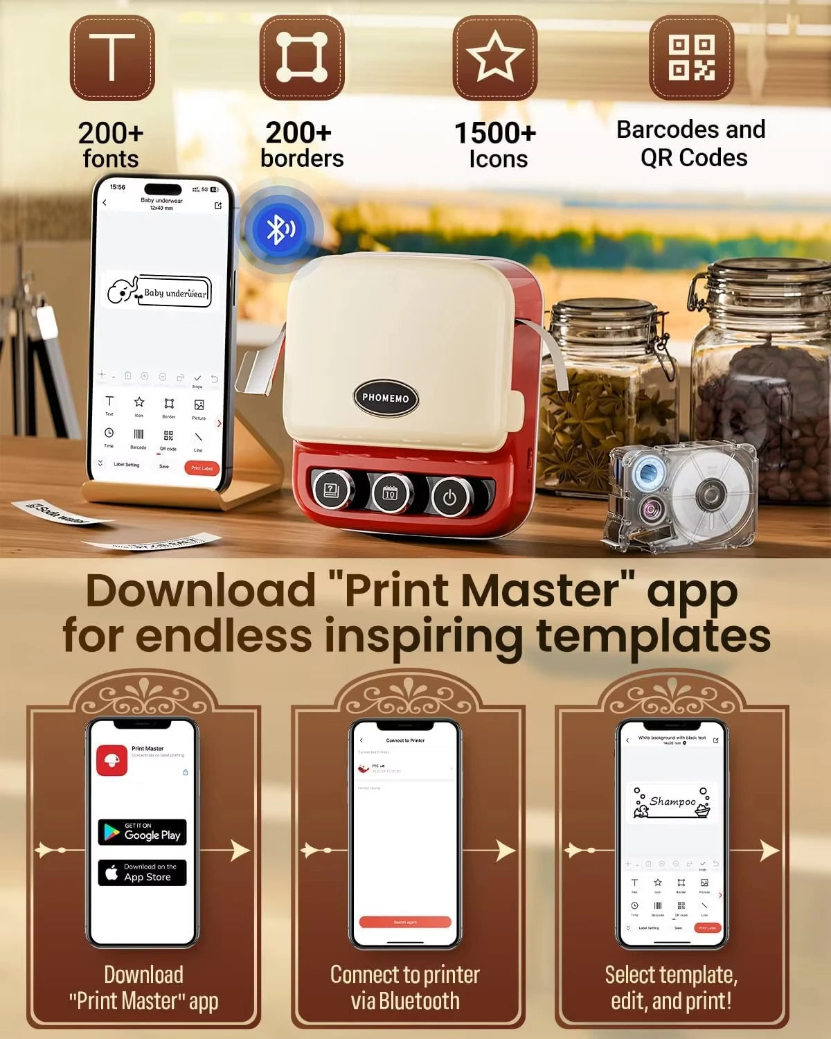 Phomemo P15 Bluetooth Label Printer – Portable Rechargeable Name Tag & Ribbon Printer