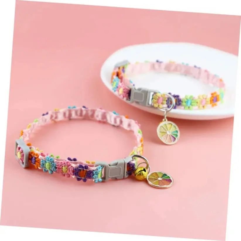 Adjustable Rainbow Flower Cat Collar with Bell Zippmart