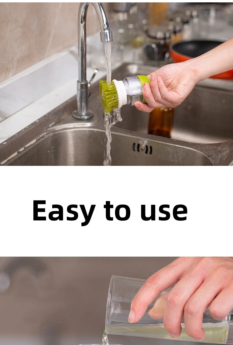 Soap Dispensing Dish Brush with Stand - Multi-Use Kitchen Scrub Palm Brush