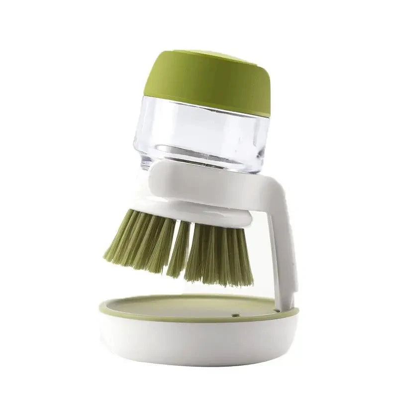 Soap Dispensing Dish Brush with Stand - Multi-Use Kitchen Scrub Palm Brush