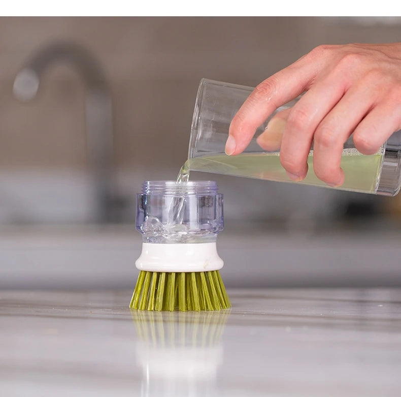 Soap Dispensing Dish Brush with Stand - Multi-Use Kitchen Scrub Palm Brush