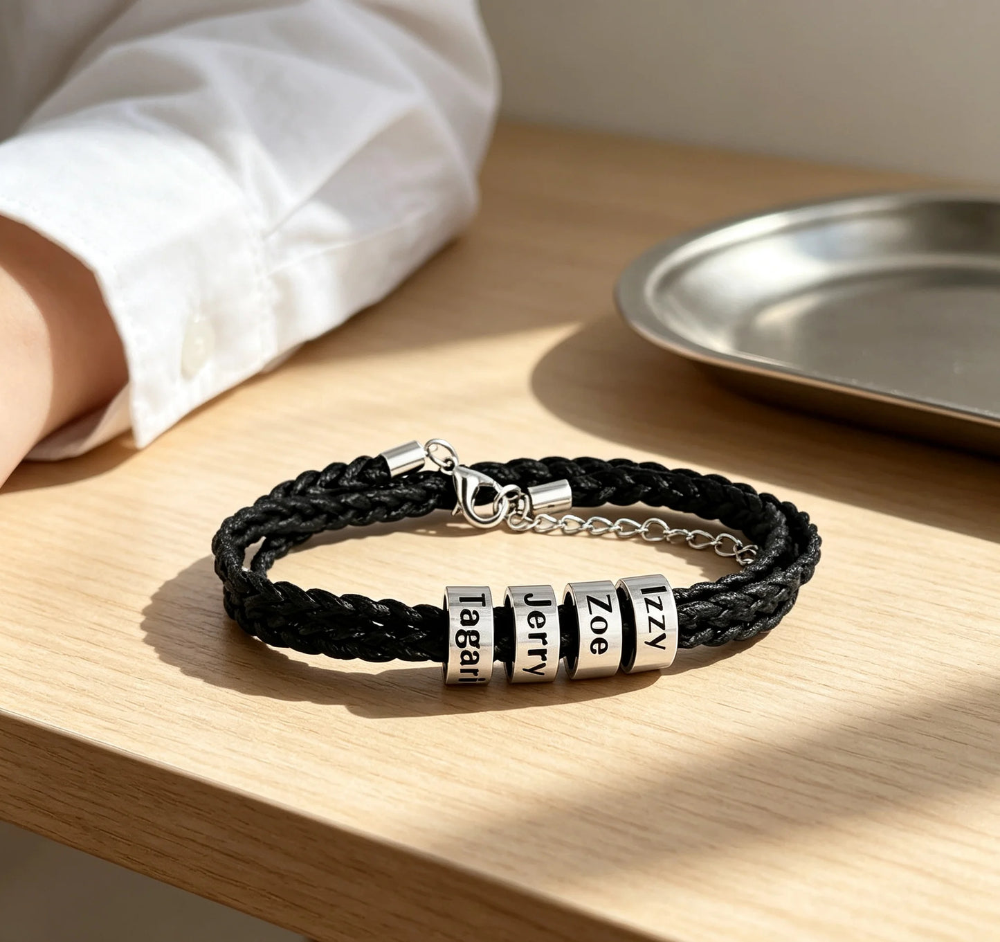 Personalized Name Beads Bracelet – Custom Men's Braided Bracelet Gift for Dad & Boyfriend