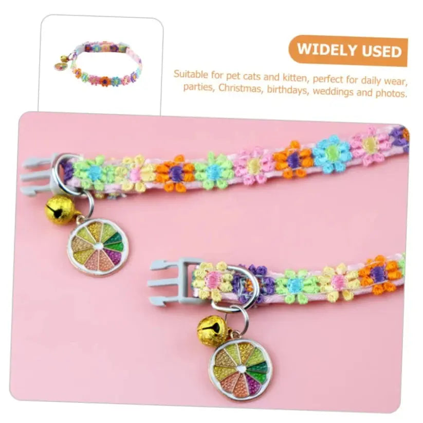 Adjustable Rainbow Flower Cat Collar with Bell Zippmart